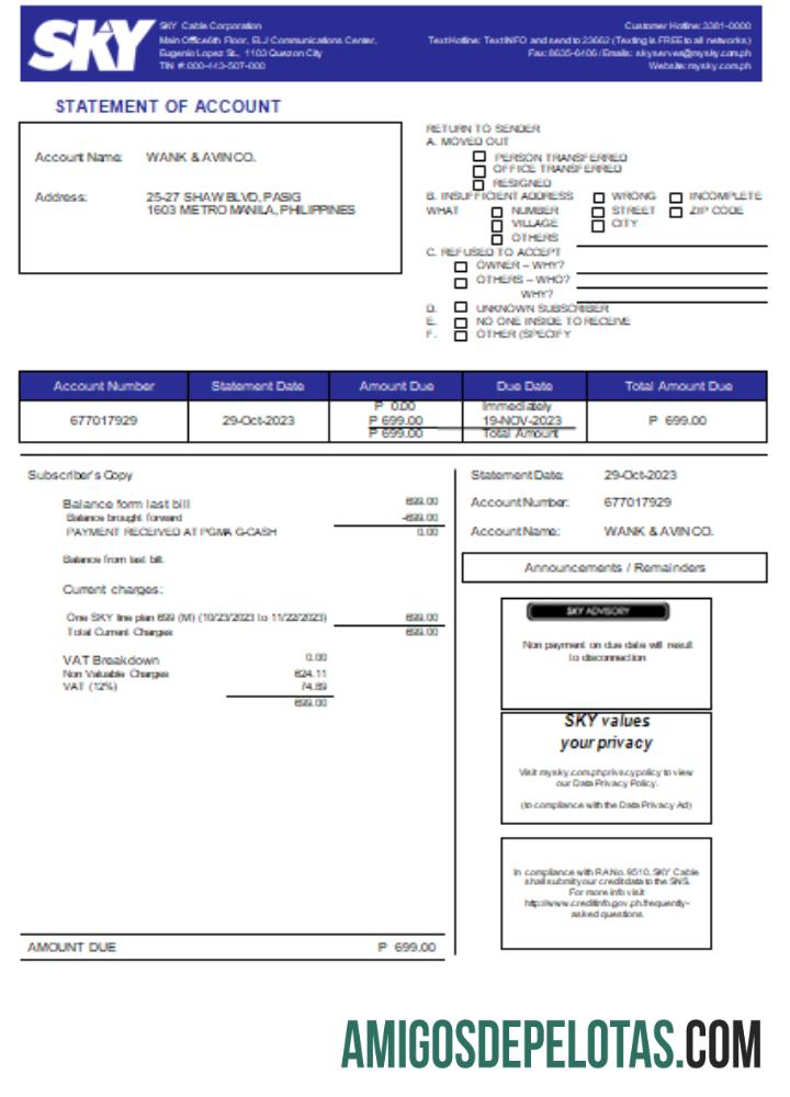 Projeto de lei de serviços públicos da Sky Cable Corporation, SCR exemplo
